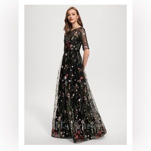 JJ’s House A-line Scoop Illusion Floor-Length Lace Evening Dress With Beading